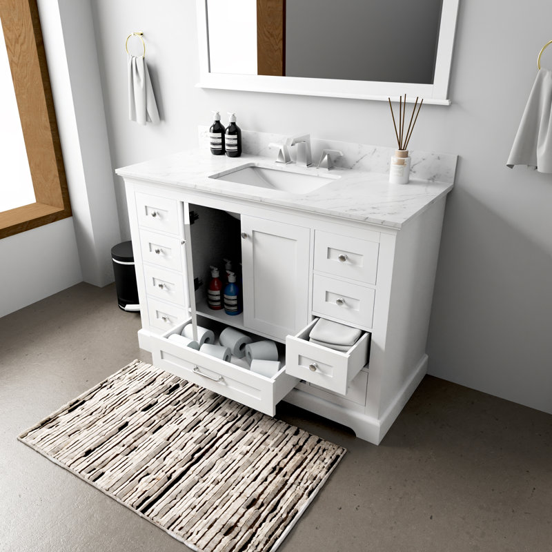 Dukes 48 in. W x 22 in. D Single Bath Vanity, White, White Carrara Marble