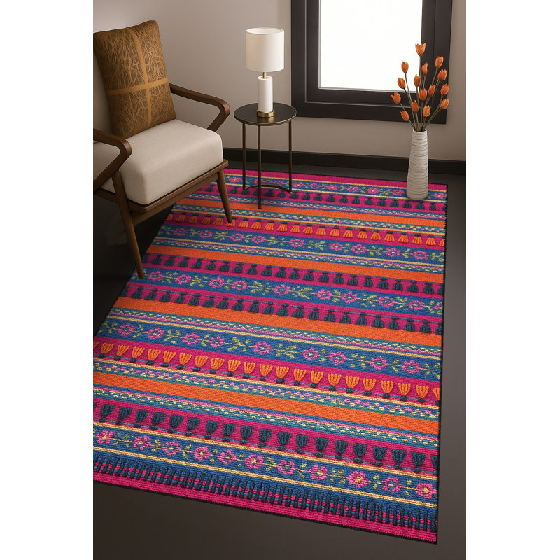 Tapis bleu tissé lavable rétro Mosso, 2'6" x 4'11"