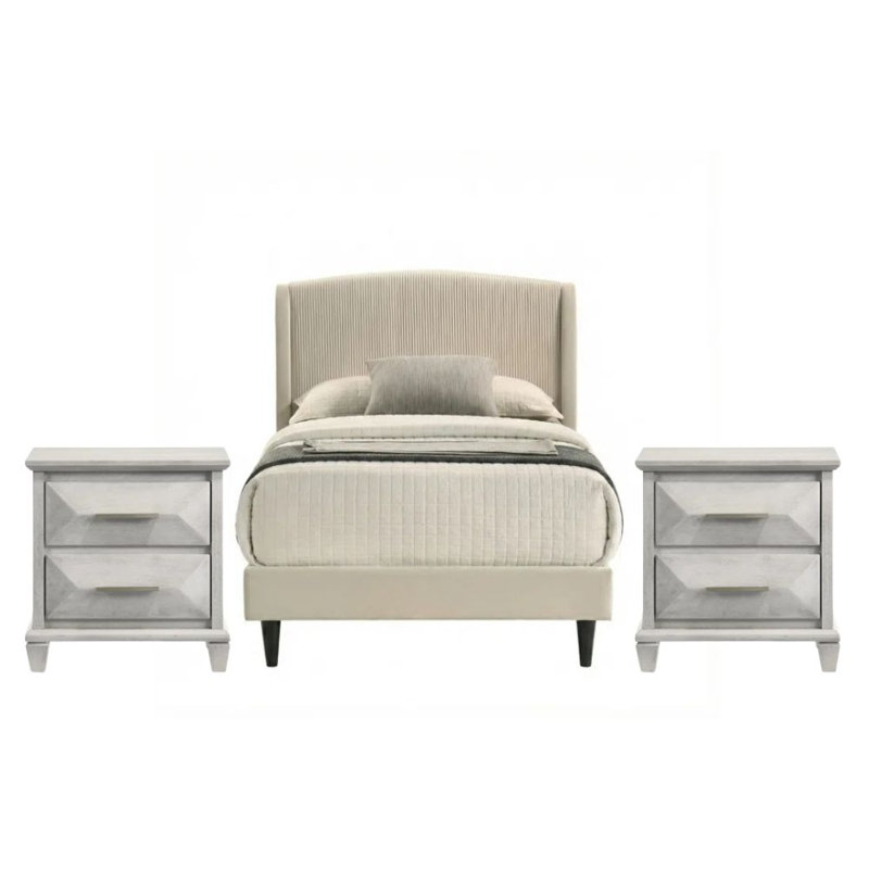 Clarence Contemporary 3 Pieces Bedroom Set, Twin, 3 Pcs: Bed, 2 Nightstands