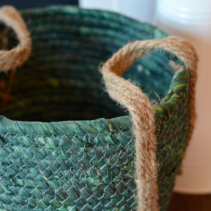 3 Piece Green Wicker Basket Set