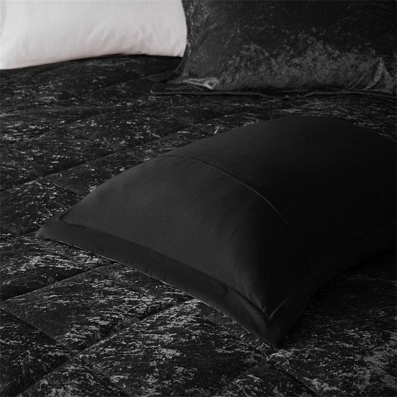 Ensemble d'édredon en velours avec coussin décoratif, Édredon pour lit simple + 2 pièces supplémentai, Noir, noir, noir, noir