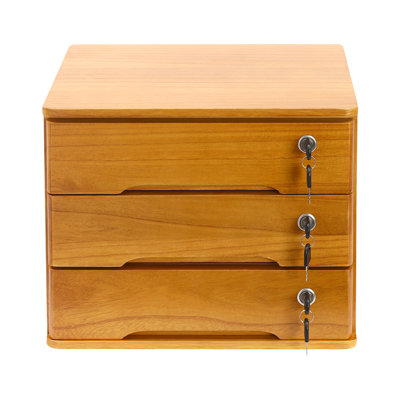 3 Tiers Wooden Desktop Storage Cabinet, Desk Storage Box With Lockable Drawers