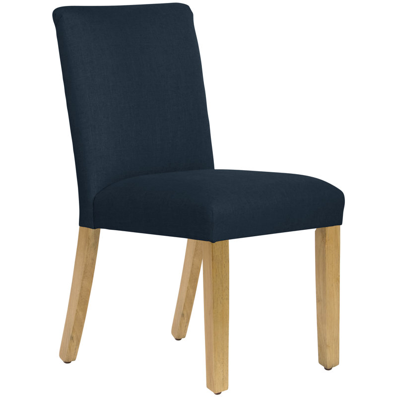 20'' H Upholstered Dining Chair, Classic Navy Linen, Natural Wood