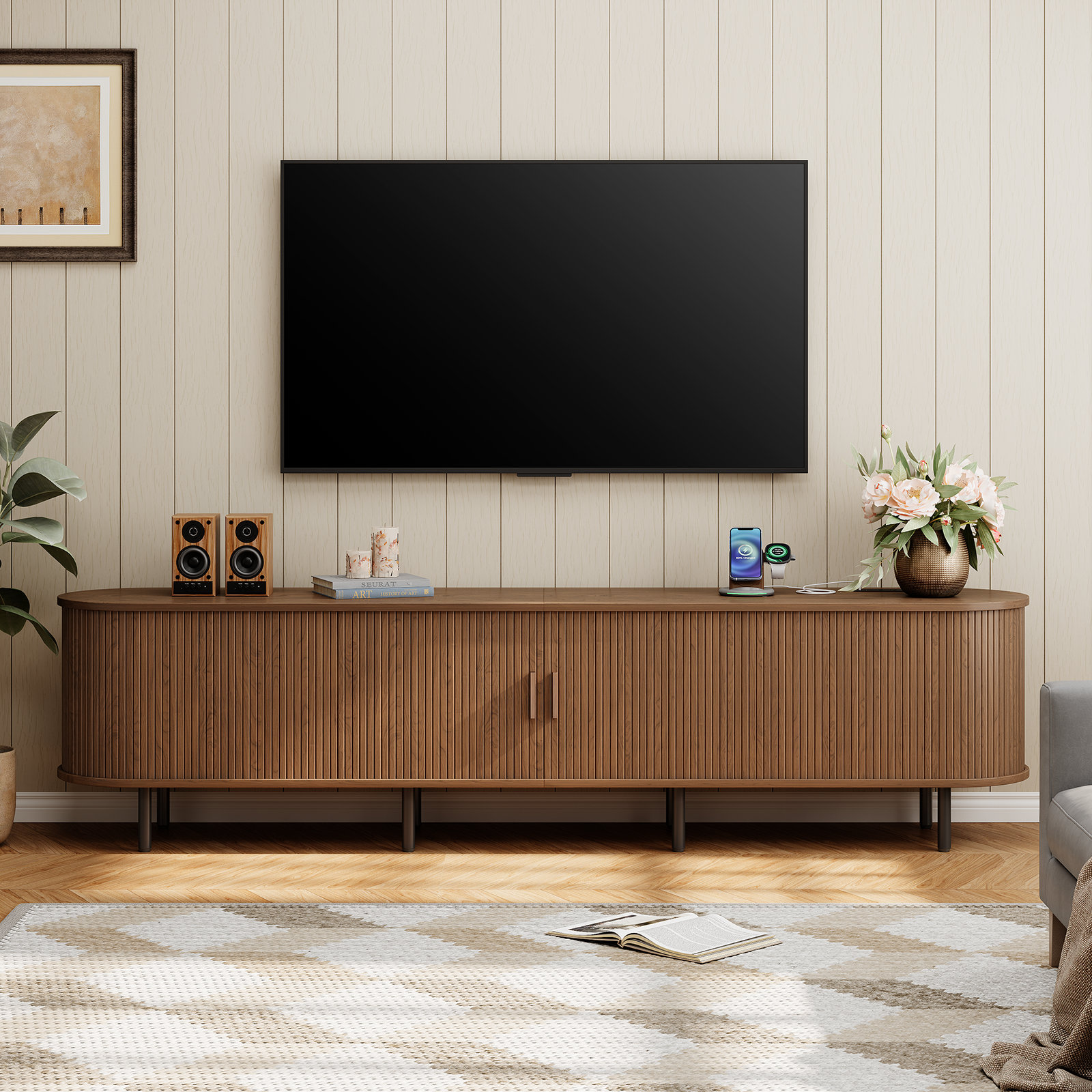 Tv Console - Walnut, 15.7" H x 86.6" W x 21.7" D