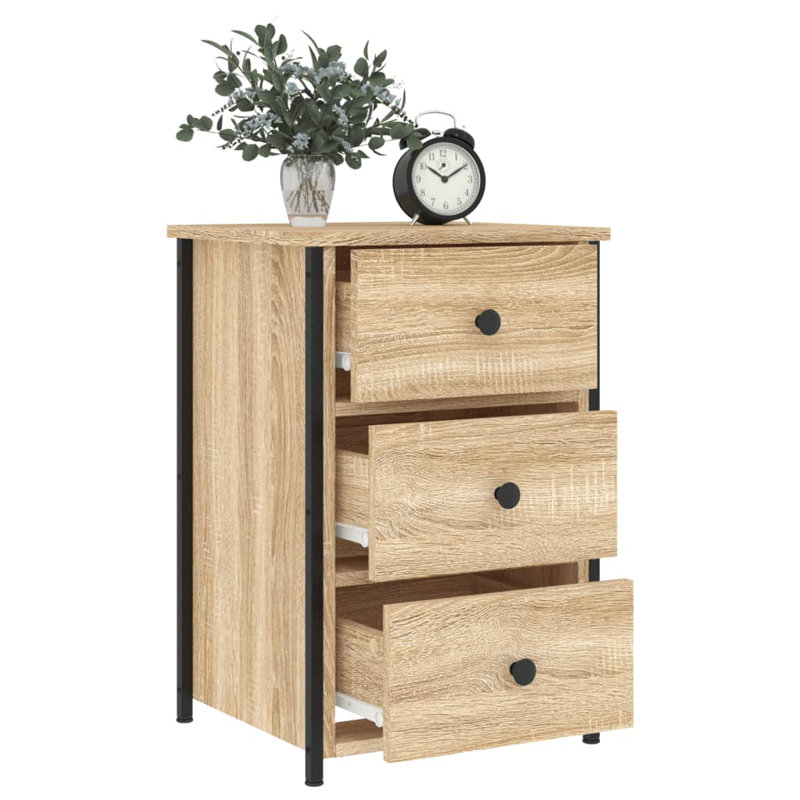 Caulkins 40cm W Iron Bedside Table, Sonoma Oak, Set of 2