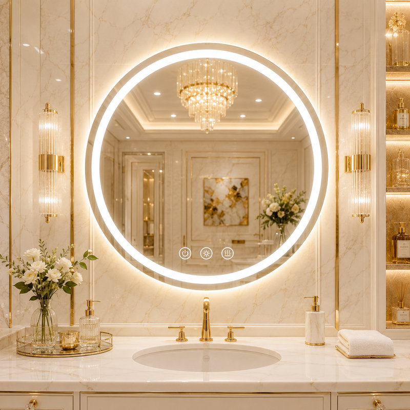 LED Bathroom Mirror with Lights, Anti-Fog, Dimmable, Backlit + Front Lit, Lighted Bathroom Vanity Mirror for Wall, Memory Function, Tempered Glass, Shatter-Proof, ETL Listed
