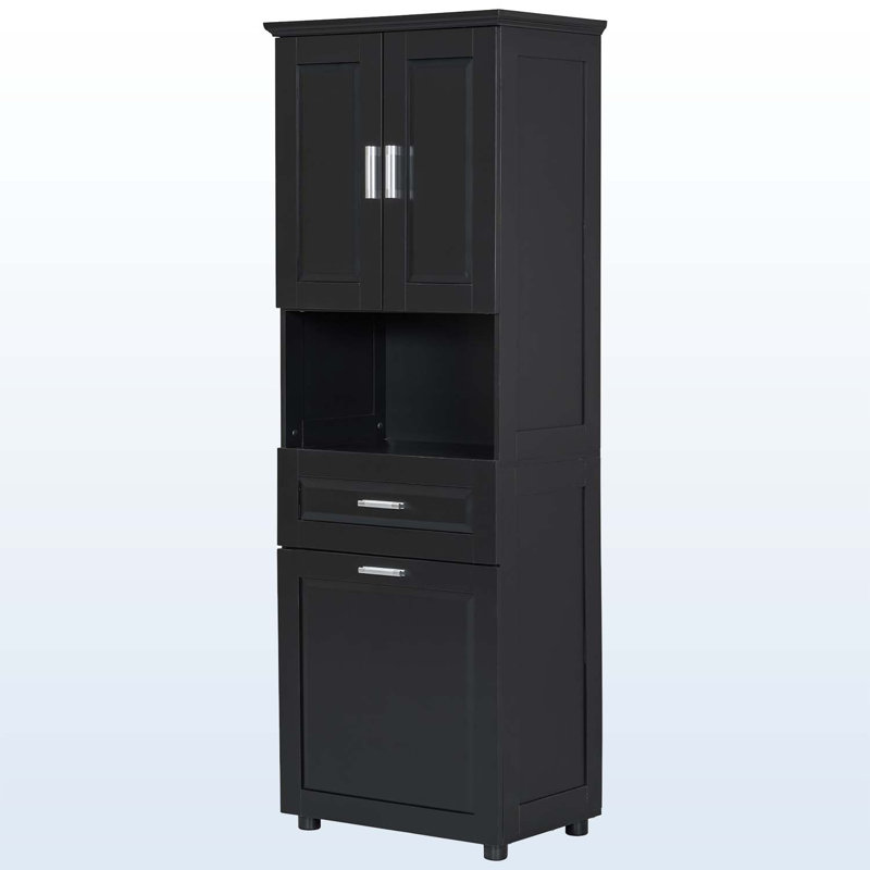 Large Storage Space Tilt-Out Laundry Hamper and Upper Storage Cabinet, Black