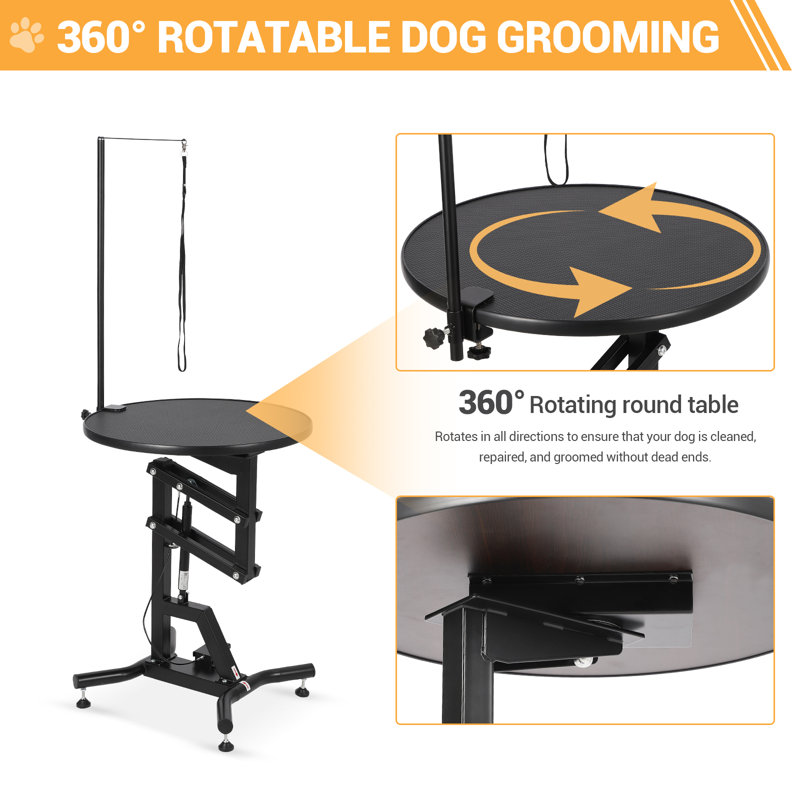 Table de toilettage pivotante noire à 360 °, hauteur réglable de 28 po à 41 po