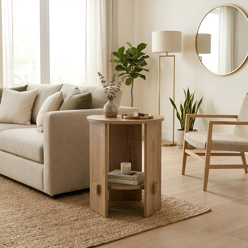Table d'appoint avec tablette de rangement, Naturel
