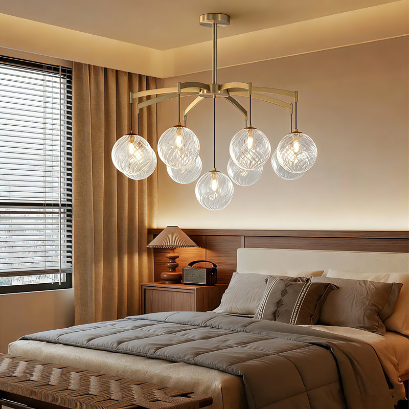 Lustre moderne à 9 lumières avec globes en verre texturé, éclairage décoratif pour la salle à manger et la cuisine