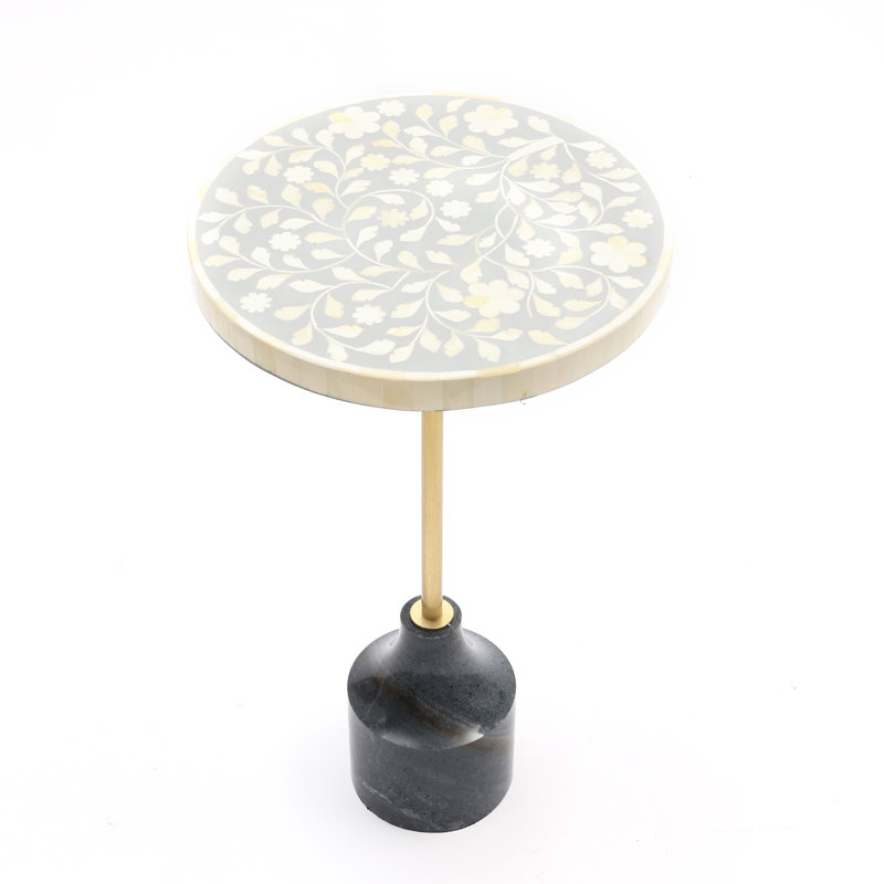 Clotis Bone Inlay Side Table with Genuine Marble Base, 23" H x 12" W x 12" D