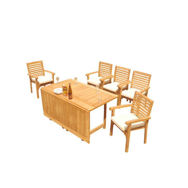 Douberly 5 - Person Teak Solid Wood Patio Dining Set Umbrella Hole Included Square Table