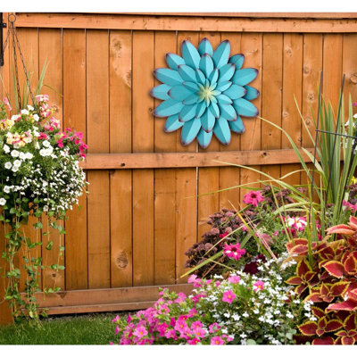 Wall Art Metal Wall Decor, 12Inch Blue - Indoor Outdoor Metal Flowers Wall Decor