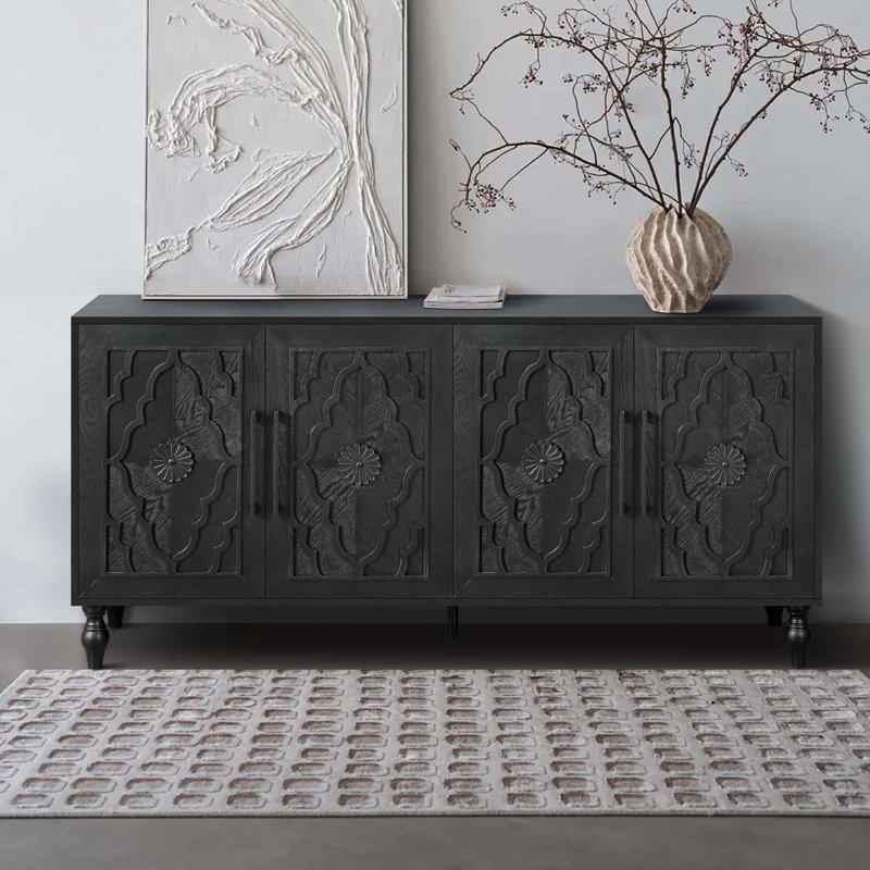 Grand buffet de 63 po avec tablettes réglables, Noir