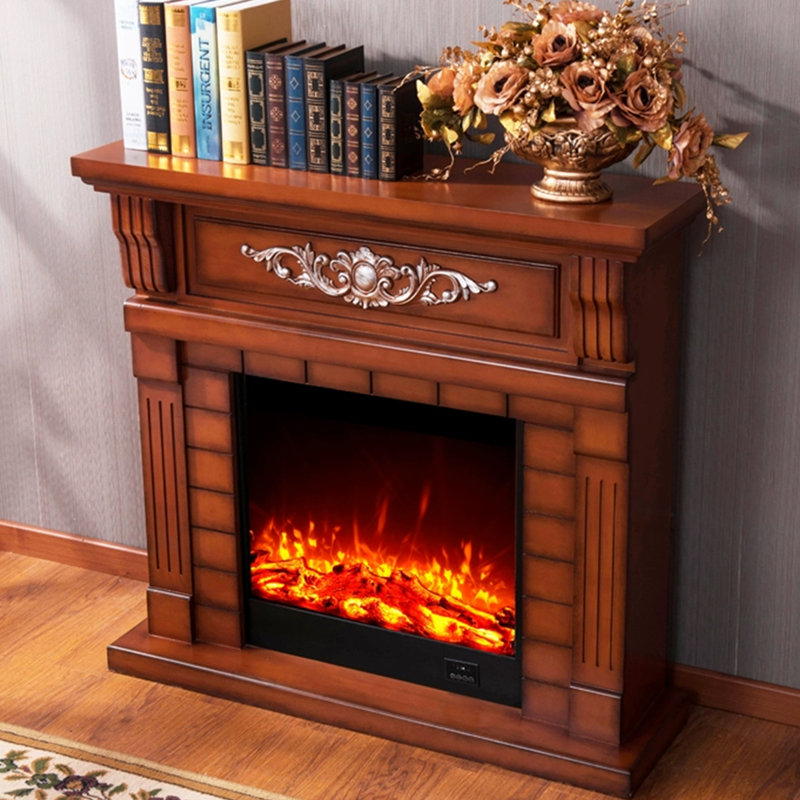 Solid Wood Electric Fireplace, Brown