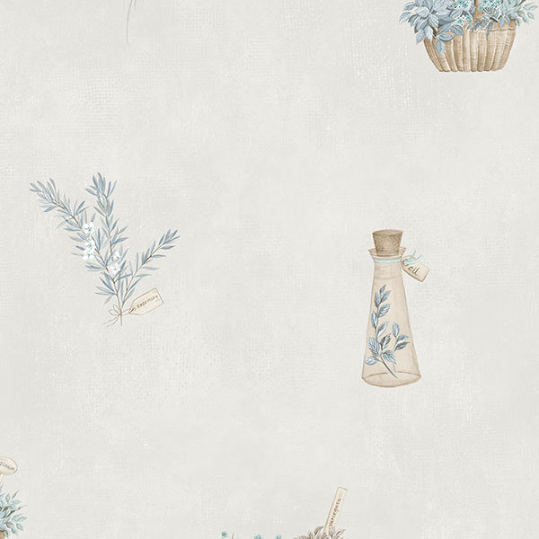 Papier peint herbes fraîches 32,7 pi x 20,5 po Laneer, Bleu / taupe