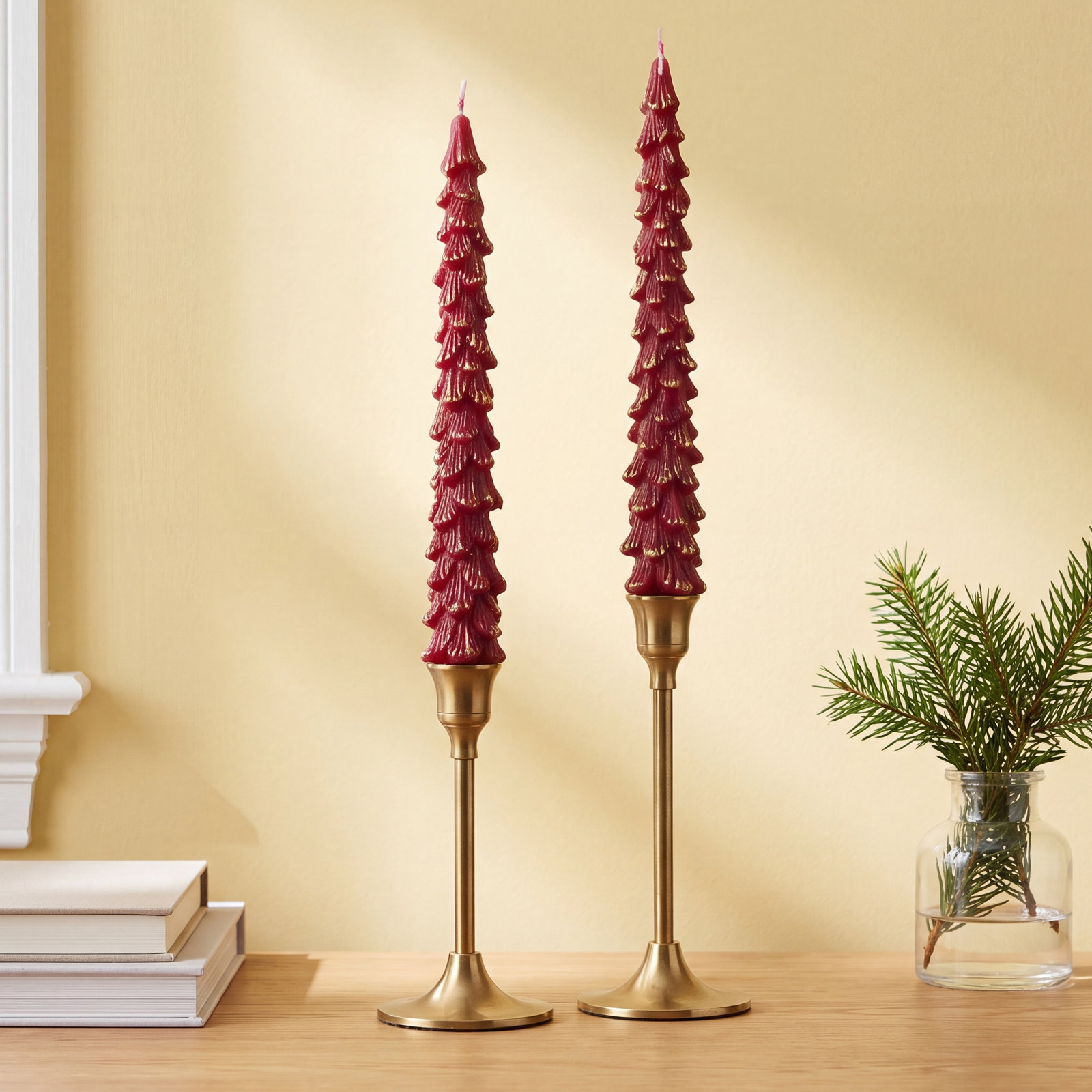 Unscented Tree Shaped Taper Candles W Gold Tips In Box