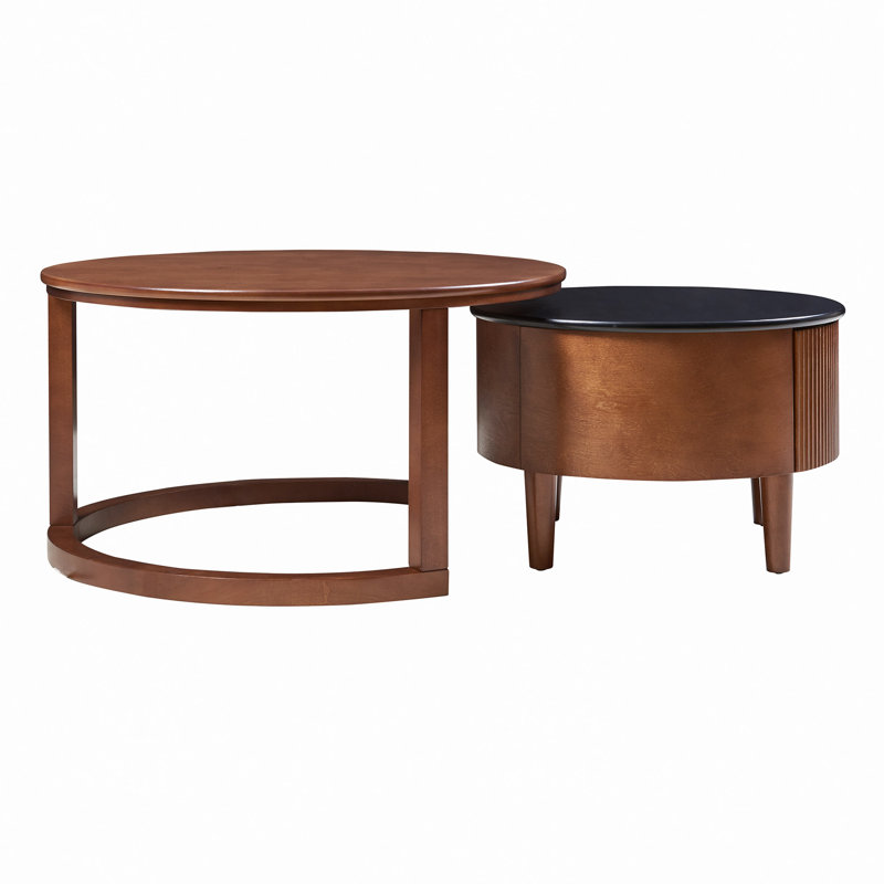 Table basse ronde gigogne cannelée avec tiroir de 31,5 po