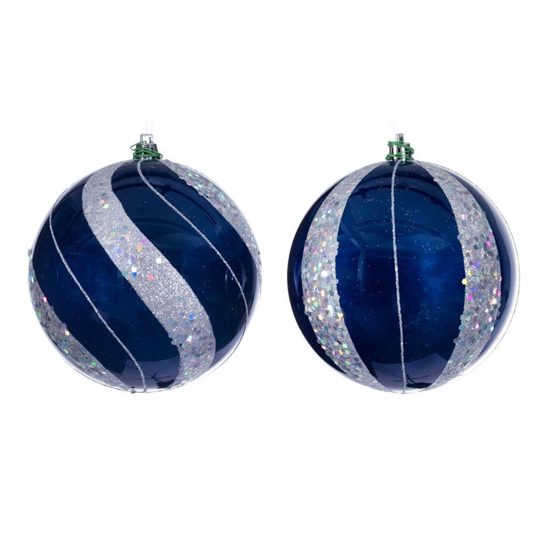 Assortiment d'ornement perle à paillettes perle., H 6 po x l 6 po x P 6 po, Bleu nuit perlé