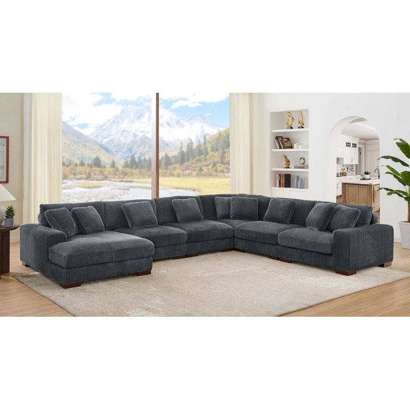 Canapé modulaire Amritbir de 157,5 po de largeur faisant face à la droite, Velours côtelé gris foncé
