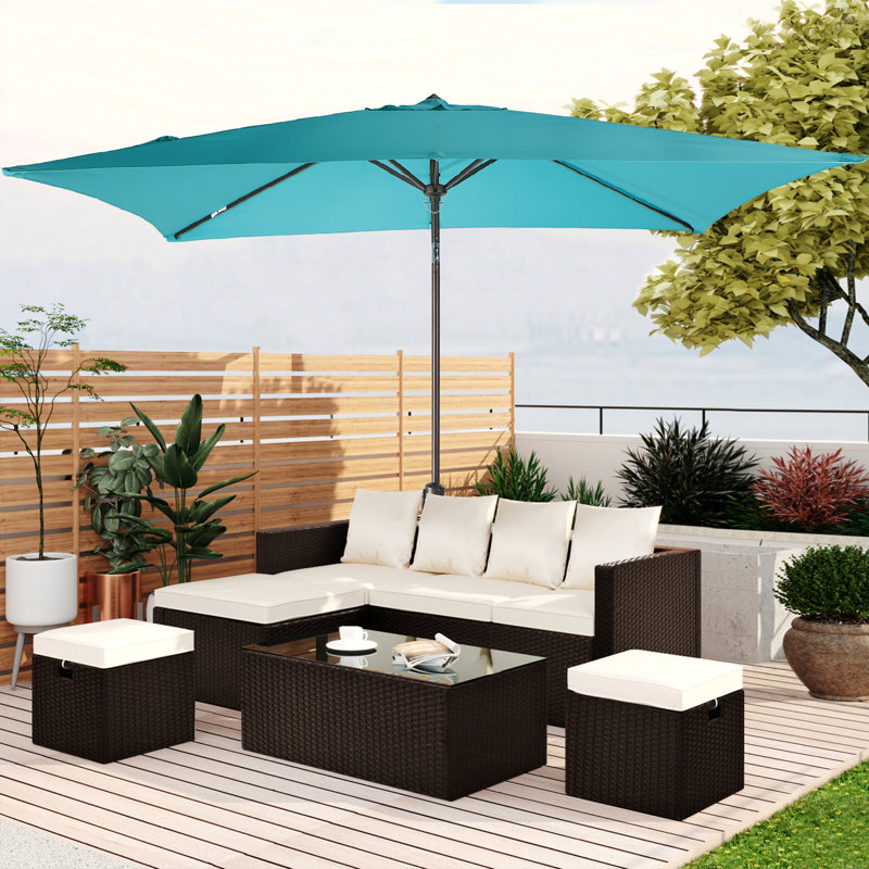 Parasol de marché rectangulaire avec base, Bleu clair