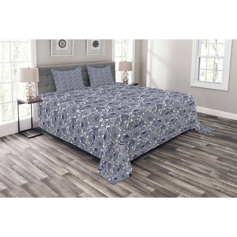 Adryen Dark Blue/White Microfibre Bedspread Set, 220 x 264 cm
