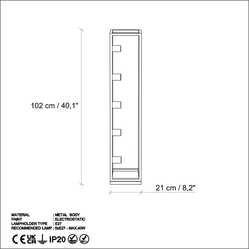 Elegant Gold Floor Lamp, Metal Body, 8.3 x 8.3 x 40.2 inches | 250 cm Cable with On/Off Switch | 5 x E27 Socket (Max 40W) | Ideal for Living Room, Bedroom & Office Decor | Stylish & Durable Design