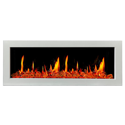 Foyer électrique intelligent ZEF48X Latitude II 48 "Liedeer Homes | Cadre blanc ultra-mince fixé au mur et encastré | Bûches multi-flammes HD, avec bûches respirantes décoratives en verre ambré réfléchissant, contrôle de l'application