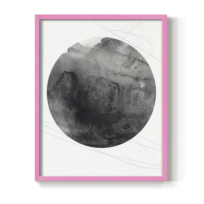 Graphite Moon I Framed Print - Solid Wood, Pink Single Picture Framed, 10" H x 8" W