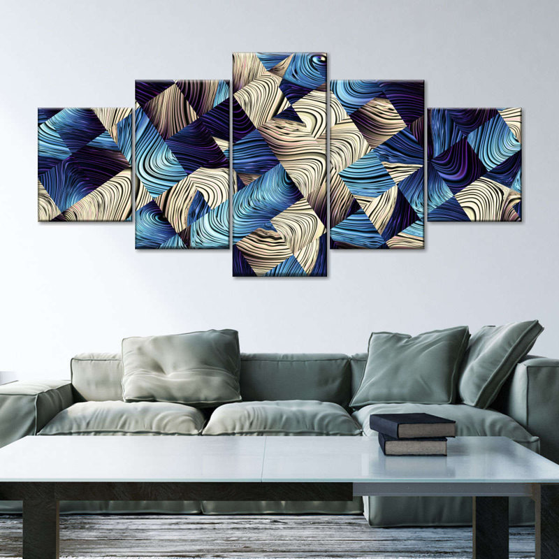 «Blue Abstract Geometric Wall Art», reproduction d'art sur toile, H 24 po x l 55 po x P 1,25 po