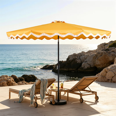  10 Ft Market Patio Umbrella With Tilt Adjustment,Scalloped Outdoor Umbrella With UPF 50+,8 Sturdy Reinforced Ribs For Deck, Pool, Garden,Backyard