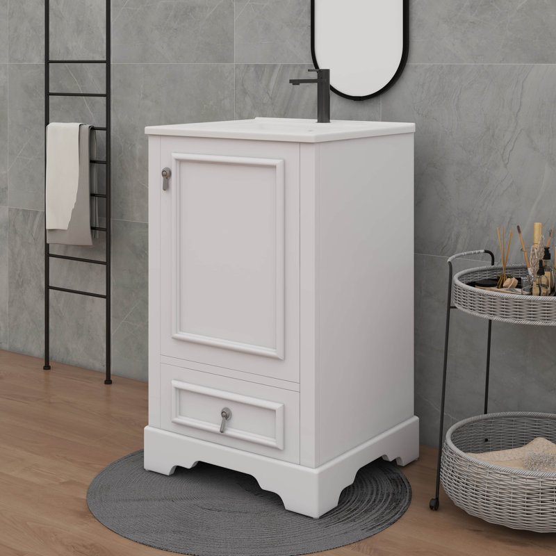 Meuble-lavabo de 20 pouces avec lavabo intégré - conception de lavabo simple, porte à fermeture en douceur, tablette réglable en forme de U, tiroir de séparation