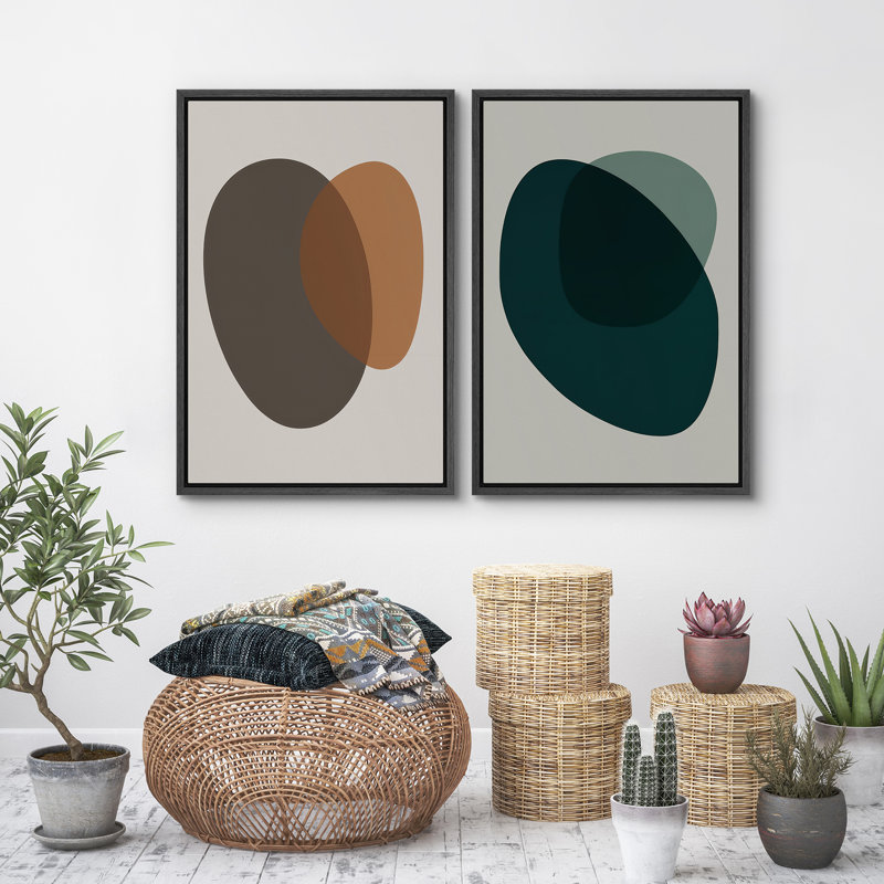2 pièces d'art mural encadrées abstraites sur blocs de couleurs pour une décoration moderne, H 36 po x l 24 po, Noir