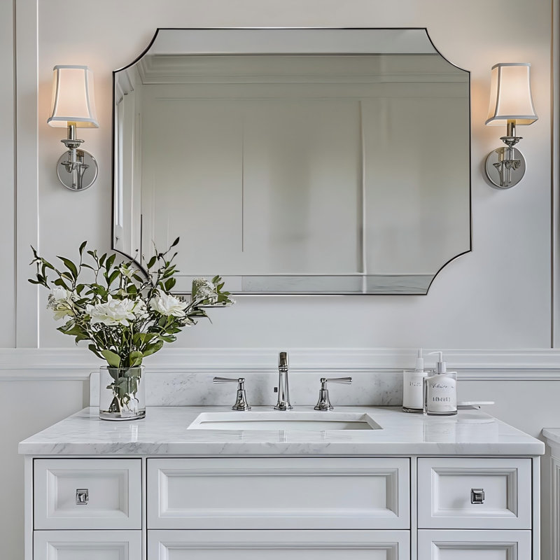 Miroir de salle de bain Tariro Cadre en acier inoxydable, 40 po x 30 po, Nickel brossé