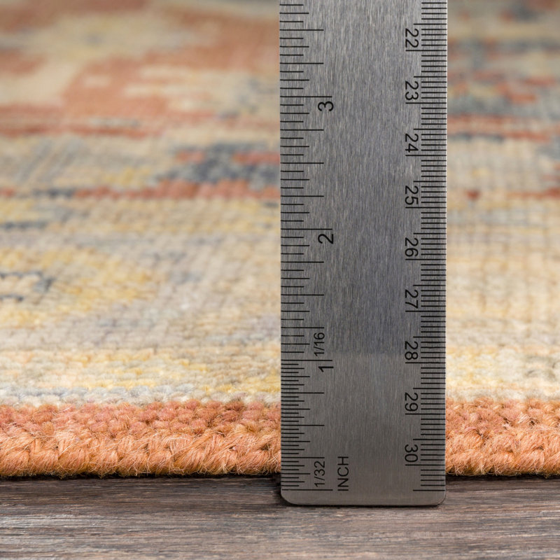 Tysheen Hand Knotted Wool Rust/Brown/Blue Rug, Rectangle 2' x 3'