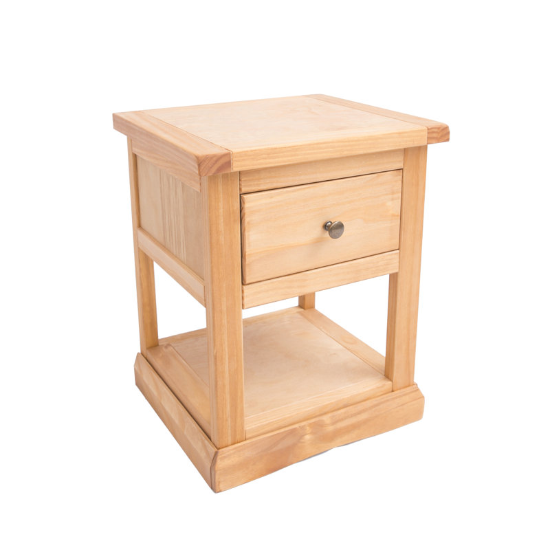 Schumacher 45 cm W Bedside Table, Natural/Brown/Antique Brass