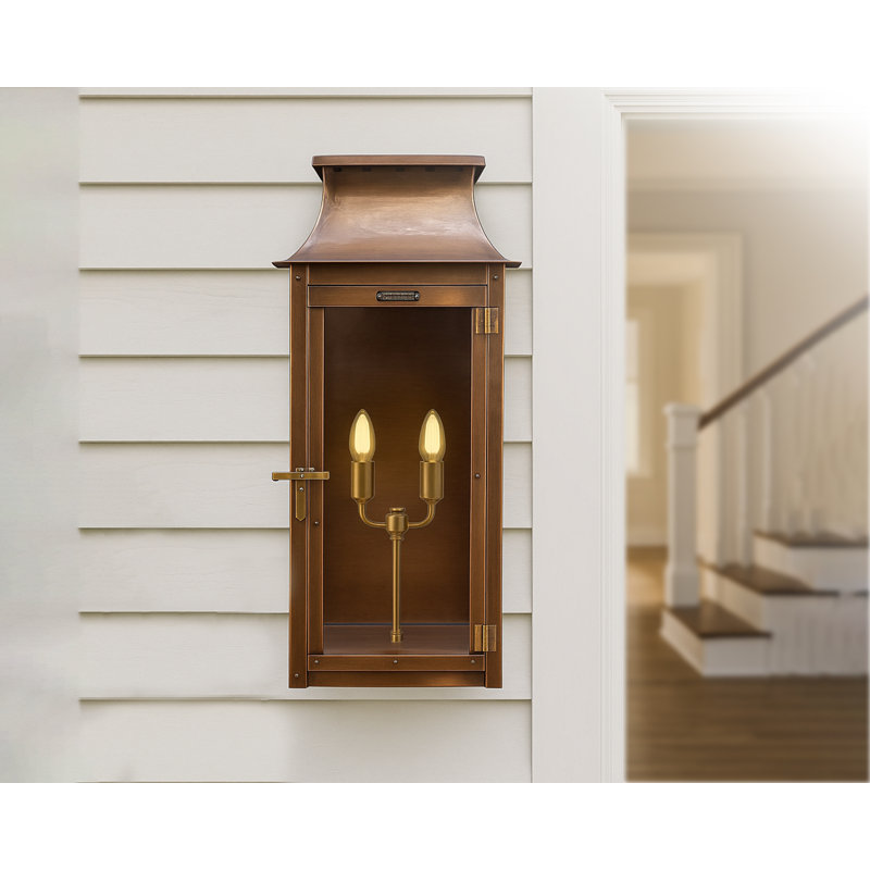 Colonial 16" Copper Flush Mount Lantern - Electric Indoor & Outdoor Light with Tempered Glass, 16" H x 10.25" W x 6" D