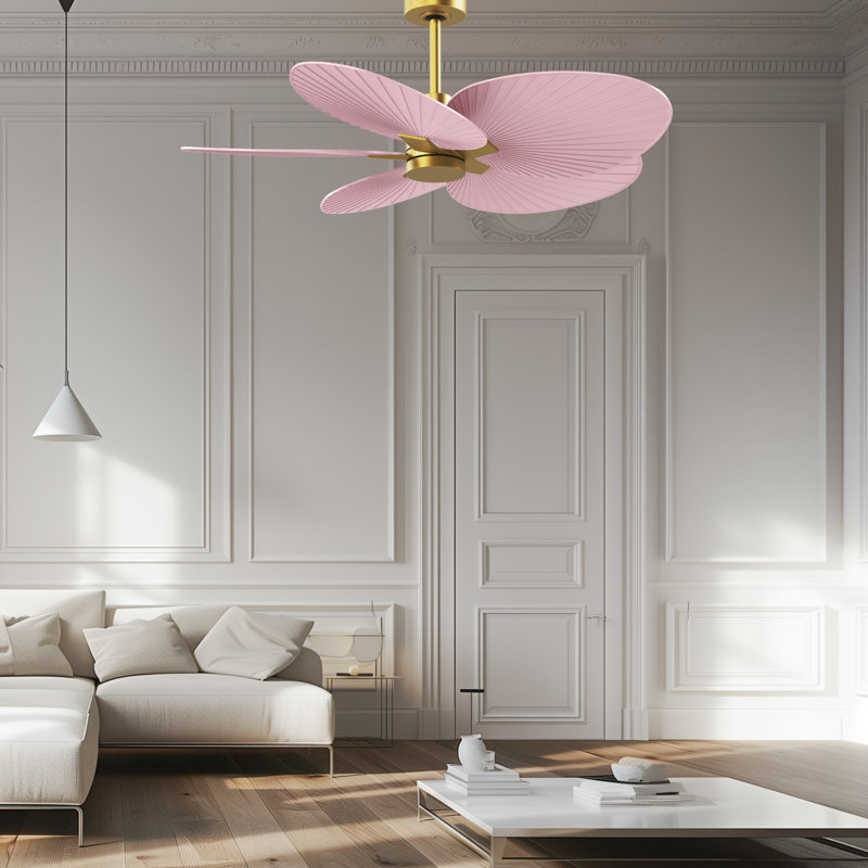 Alessandra Tropical - Five Blade Ceiling Fan - Matte White Finish - Matte White Blades, Brushed Brass, Light Pink