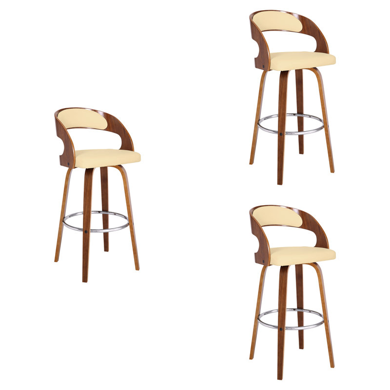 Tabouret pivotant à hauteur de comptoir ou de bar Shelly au fini bois - ensemble , Crème / noyer, 3