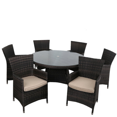 Valladolid 6 - Person Patio Dining Set with Round Table , Cushions Included