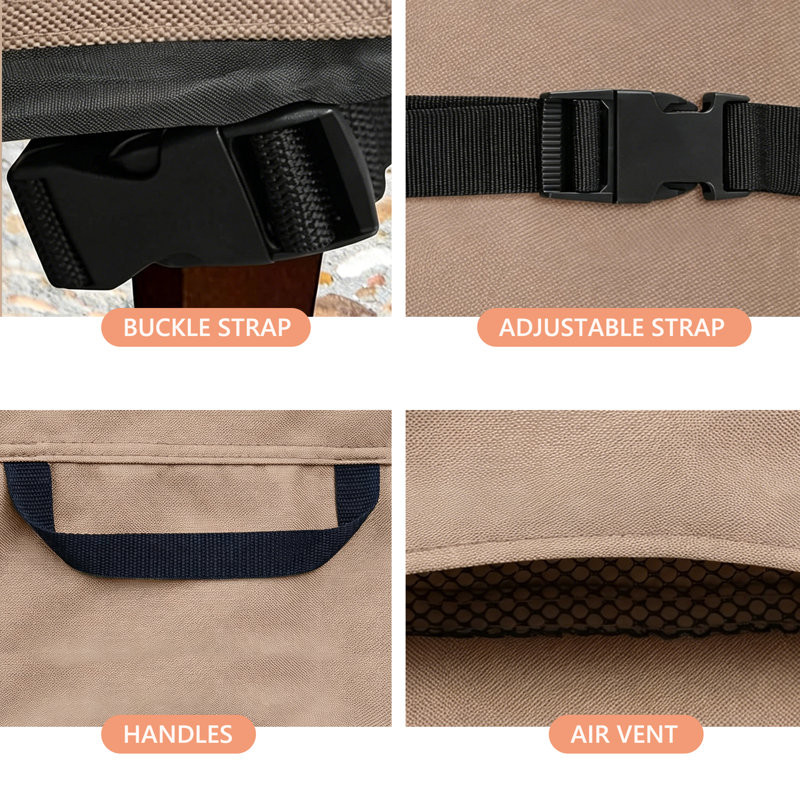 Housse pour foyer d'extérieur kaki clair, protection extérieure imperméable et coupe-vent avec cordon, poignées latérales, bouches d'aération et boucles de coin pour la cour de jardin
