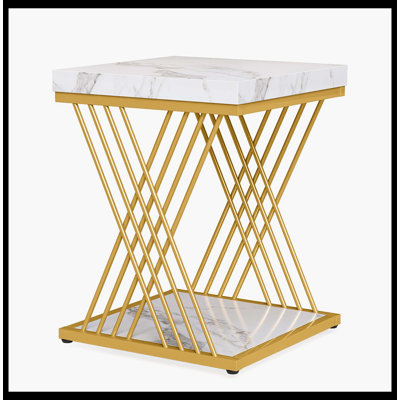 Square End Table, 2-Tier Side Table Modern Bedside Table