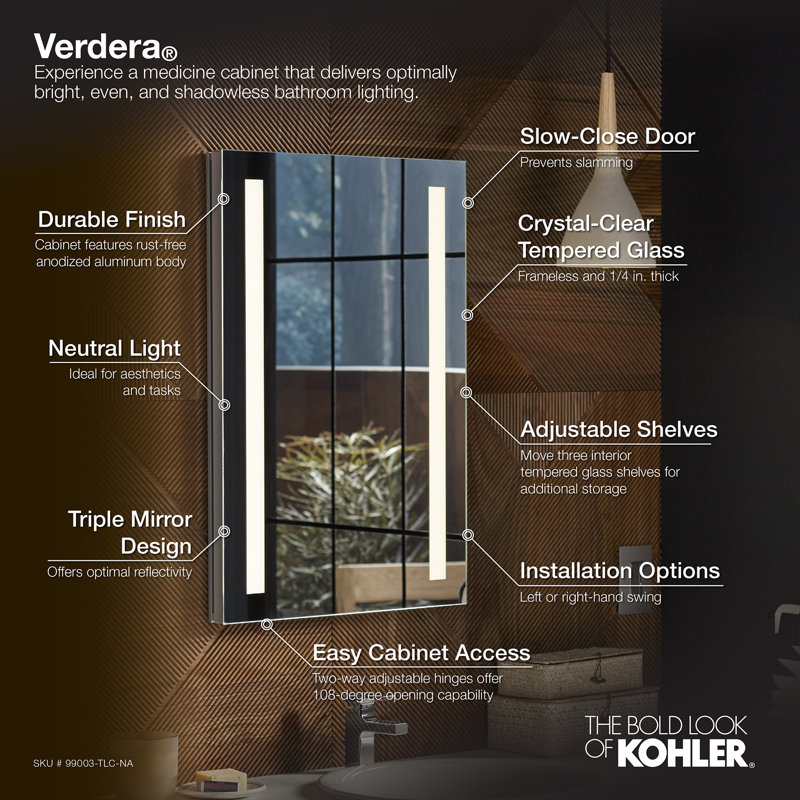 Verdera® TLC Light Mirror Medicine Cabinet, 30" H x 20" W x 5.19" D