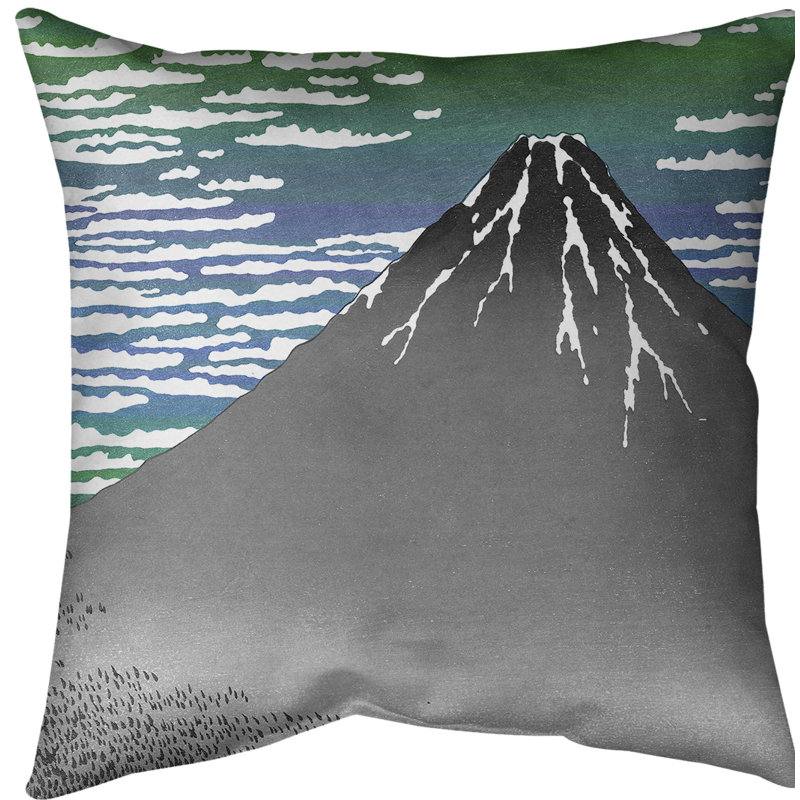Coussin Katsushika Hokusai, 20 po x 20 po, Vert / bleu ciel, Sergé de coton