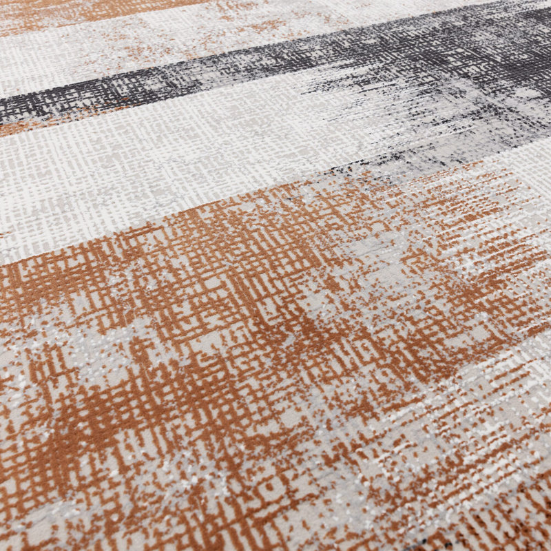 Abrienne Soft Lines Orange/Grey/Black Rug, Rectangle 80 x 150cm