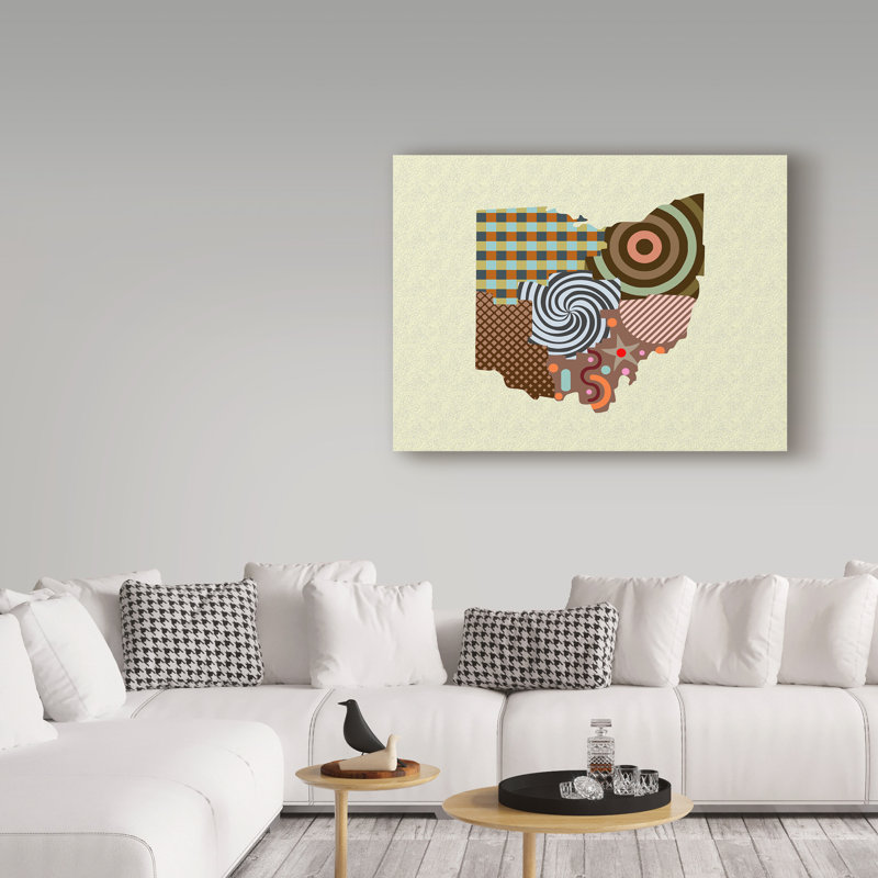 «Ohio State Map» par Buckey, impression sur toile tendue, H 14 po x l 19 po x P 2 po