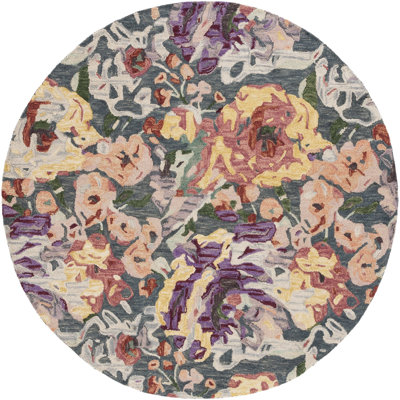 Tapis bleu / mauve en laine / coton touffeté à la main Kathalina