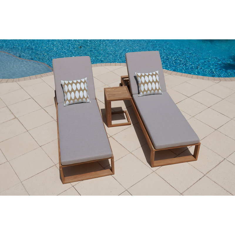 Subramanya Reclining Solid Teak Wood Chaise Lounge Set with Cushions and Table