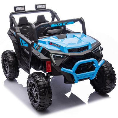 24V 400W Ride On UTV électrique avec télécommande pour les parents, suspension à quatre roues, lumières DEL, poignée portable, panneau central avancé avec USB, MP3, musique, Bluetooth, affichage d'alimentation pour les personnes de 3 ans et plus.