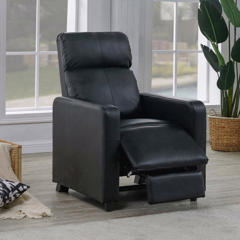 Black Upholstered Push-Back Recliner Chair